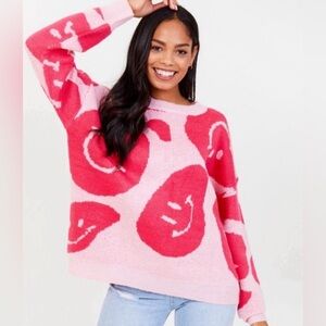 women’s pink brianna smiley face oversized sweater - altard state!